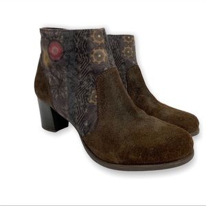 Desigual Brown Suede Floral Ankle Booties, 39